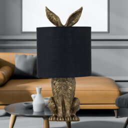 First Choice Lighting Babs Antique Gold Hare Table Lamp With Black Fabric Shade - thumbnail 7