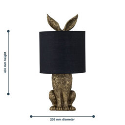 First Choice Lighting Babs Antique Gold Hare Table Lamp With Black Fabric Shade - thumbnail 8