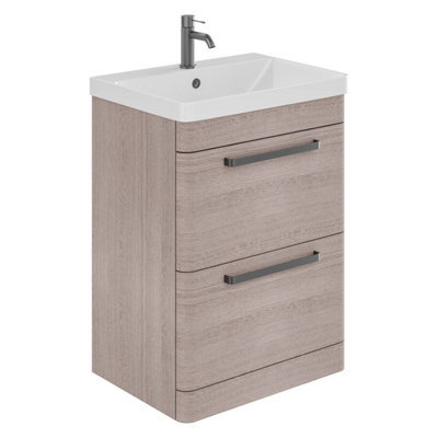 Plum&clay Emery Textured Grey Floor Standing Bathroom Vanity Unit & Basin Set With Gun Grey Handles (W)60Cm (H)86Cm - image 1