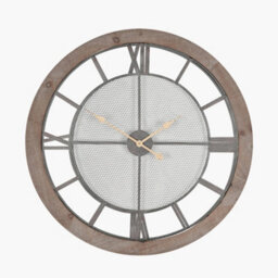 Pacific Lifestyle Natural Wood And Black Metal Mesh Round Wall Clock - thumbnail 3