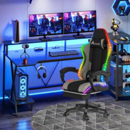 Alivio Wireless App Control Led Gaming Chair With Massage Lumbar Cushion (Grey) - thumbnail 3
