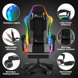Alivio Wireless App Control Led Gaming Chair With Massage Lumbar Cushion (Grey) - thumbnail 6