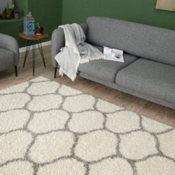 The Rugs Moroccan Shaggy Rugs And Runners Soft Fluffy Trellis Design High Pile Ivory And Grey Living Room Kitchen Hallway 600 - thumbnail 4