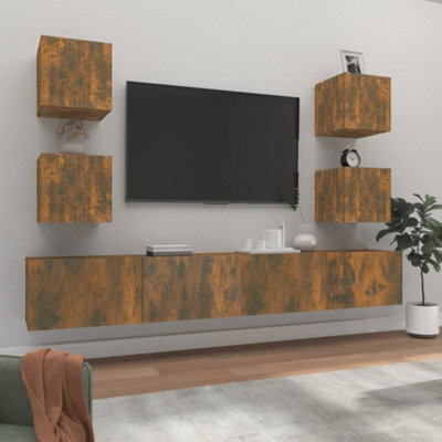 Berkfield 6 Piece Tv Cabinet Set Smoked Oak Engineered Wood - image 1