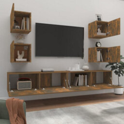 Berkfield 6 Piece Tv Cabinet Set Smoked Oak Engineered Wood - thumbnail 3
