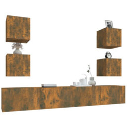 Berkfield 6 Piece Tv Cabinet Set Smoked Oak Engineered Wood - thumbnail 4
