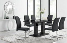 Furniturebox Imperia Black High Gloss 6 Seater Dining Table With Structural 2 Plinth Column Legs 6 Black Faux Leather Lorenzo Cantilever Chairs - thumbnail 1