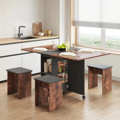 Rustic Brown And Black Folding Dining Table & Chairs Drop Leaf Table W/ 4 Chairs For Kitchen - image 1