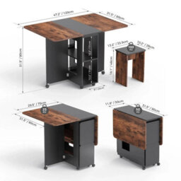 Rustic Brown And Black Folding Dining Table & Chairs Drop Leaf Table W/ 4 Chairs For Kitchen - thumbnail 2