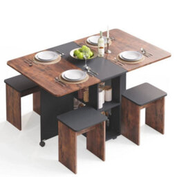 Rustic Brown And Black Folding Dining Table & Chairs Drop Leaf Table W/ 4 Chairs For Kitchen - thumbnail 6