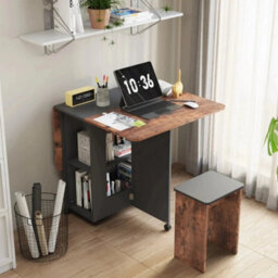 Rustic Brown And Black Folding Dining Table & Chairs Drop Leaf Table W/ 4 Chairs For Kitchen - thumbnail 4