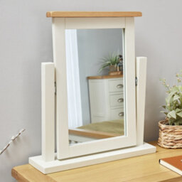 The Furniture Market Cotswold Cream Painted Vanity Mirror With Oak Top Premium Quality Cream Painted Mirror Natural Oak Top Satin Lacquer Adjustable
