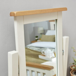The Furniture Market Cotswold Cream Painted Vanity Mirror With Oak Top Premium Quality Cream Painted Mirror Natural Oak Top Satin Lacquer Adjustable - thumbnail 3