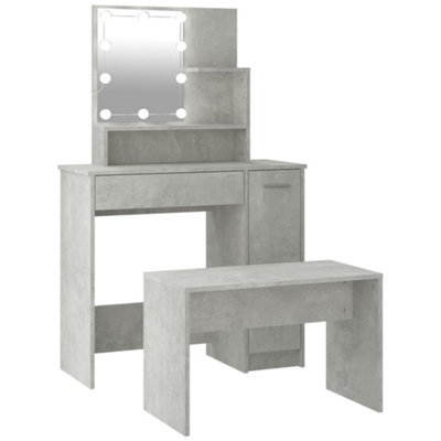 Berkfield Refined Dressing Table Set With Led Concrete Grey Engineered Wood