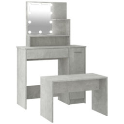 Berkfield Refined Dressing Table Set With Led Concrete Grey Engineered Wood