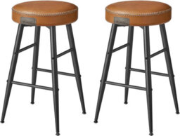 Songmics Bar Stools Set Of 2, Kitchen Counter Stools, Breakfast Stools, Synthetic Leather, Mid-Century Modern, Caramel Brown - thumbnail 7