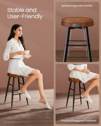 Songmics Bar Stools Set Of 2, Kitchen Counter Stools, Breakfast Stools, Synthetic Leather, Mid-Century Modern, Caramel Brown - thumbnail 5