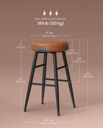 Songmics Bar Stools Set Of 2, Kitchen Counter Stools, Breakfast Stools, Synthetic Leather, Mid-Century Modern, Caramel Brown - thumbnail 2