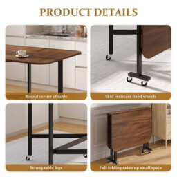 Folding Drop Leaf Dining Table With Rounded Corners Breakfast Kitchen Industrial - thumbnail 4