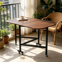 Folding Drop Leaf Dining Table With Rounded Corners Breakfast Kitchen Industrial - thumbnail 6
