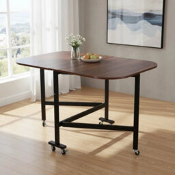 Folding Drop Leaf Dining Table With Rounded Corners Breakfast Kitchen Industrial - thumbnail 3