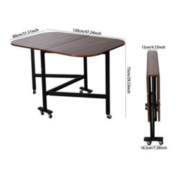 Folding Drop Leaf Dining Table With Rounded Corners Breakfast Kitchen Industrial - thumbnail 2