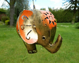Metal Hanging Gold Elephant Animal Tea Light Candle Holder - thumbnail 2