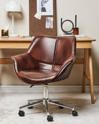 Beliani Desk Chair Newdale Faux Leather Dark Brown - thumbnail 2