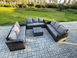 Fimous Patio Garden Furniture Sets Wicker 9 Seater Outdoor Rattan Furniture Sofa Sets With Square Coffee Table - thumbnail 1