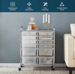 12 Drawers Rolling Storage Cart Scrapbook Paper Studio Organizer Trolley White - thumbnail 3