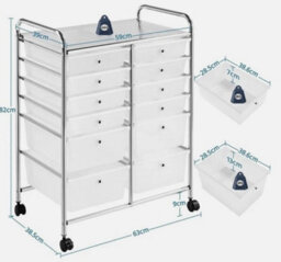 12 Drawers Rolling Storage Cart Scrapbook Paper Studio Organizer Trolley White - thumbnail 2