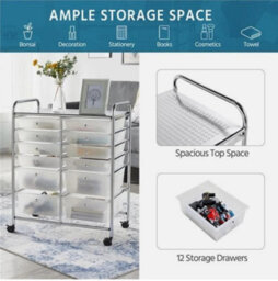 12 Drawers Rolling Storage Cart Scrapbook Paper Studio Organizer Trolley White - thumbnail 7