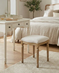 Aspect Furniture French Style Belle Dressing Table Stool ,white Washed Wood,beige Cushion - thumbnail 2