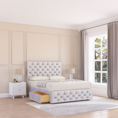 "Sloomy 6Ft Watson Divan Bed Base Silver Plush ,4 Drawers, 12"" Footboard & 26"" Struts Headboard - Super King" - image 1