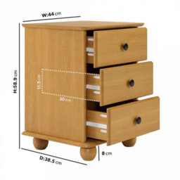 Pine 3 Drawer Bedside Table Home Tables & Seating - thumbnail 2