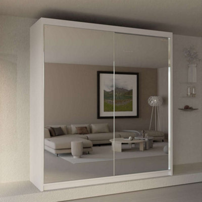 Sliding Wardrobes 4 u LTD Sliding Wardrobes 4U Jacklin Modern Sliding Double Mirror Door Wardrobe - White (W)2000mm, (H)21700mm - image 1