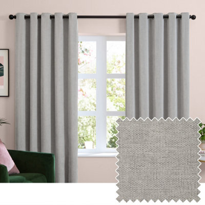 furn. Furn Soft Chenille Blackout Eyelet Curtain Pair, Silver, (W) 168 X (D) 229Cm - image 1