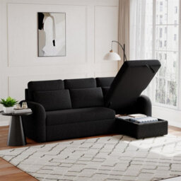 Flyn L-Shape 3-Seater Boucle Sofa Bed - Modern Pull-Out Bed With Cushions For Living Room - Bed: 149Cm (W) 190Cm (L) - Black - thumbnail 4