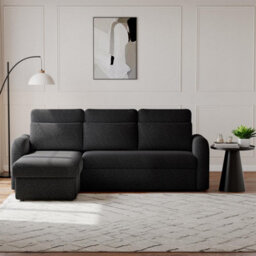Flyn L-Shape 3-Seater Boucle Sofa Bed - Modern Pull-Out Bed With Cushions For Living Room - Bed: 149Cm (W) 190Cm (L) - Black