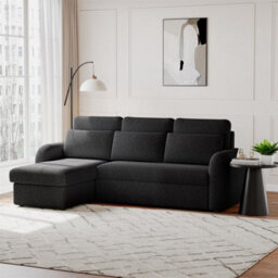 Flyn L-Shape 3-Seater Boucle Sofa Bed - Modern Pull-Out Bed With Cushions For Living Room - Bed: 149Cm (W) 190Cm (L) - Black - thumbnail 2
