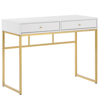 Beliani Console Table Home Office Desk Daphne White/ Gold 100 Cm 48 Cm With Storage - image 1