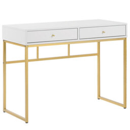 Beliani Console Table Home Office Desk Daphne White/ Gold 100 Cm 48 Cm With Storage