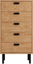 Seconique Leon 5 Drawer Narrow Chest Medium Oak Effect Metal Legs - thumbnail 5
