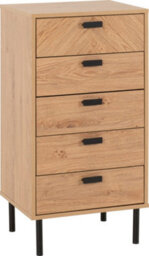 Seconique Leon 5 Drawer Narrow Chest Medium Oak Effect Metal Legs - thumbnail 1