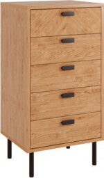 Seconique Leon 5 Drawer Narrow Chest Medium Oak Effect Metal Legs - thumbnail 2