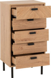Seconique Leon 5 Drawer Narrow Chest Medium Oak Effect Metal Legs - thumbnail 3