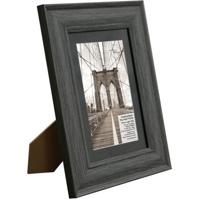 Deenz Winsford 6 X 4 Inch Black Mounted Photo Frame Mdf Wood-Effect Design Gift Idea Glass Front Sleek Rustic Style Image 24X19 Cm - image 1