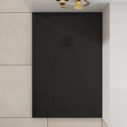 Royal Bathrooms Luxor Rectangular Black Slate Effect Stone Shower Tray 1400 X 800 X 30mm With Black Grate - thumbnail 5