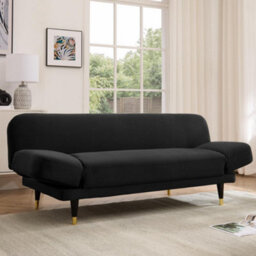 Home Detail Silas Clic-Clac Sofa Bed With Wooden Metal-Tipped Legs, Black Velvet