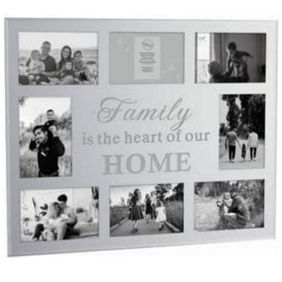 Silver 8 Photos Multi Picture Wall Frame Family Saying Collage Frame 53X43Cm